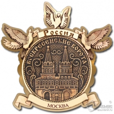 Магнит из бересты Москва-Воскресенские ворота голуби золото